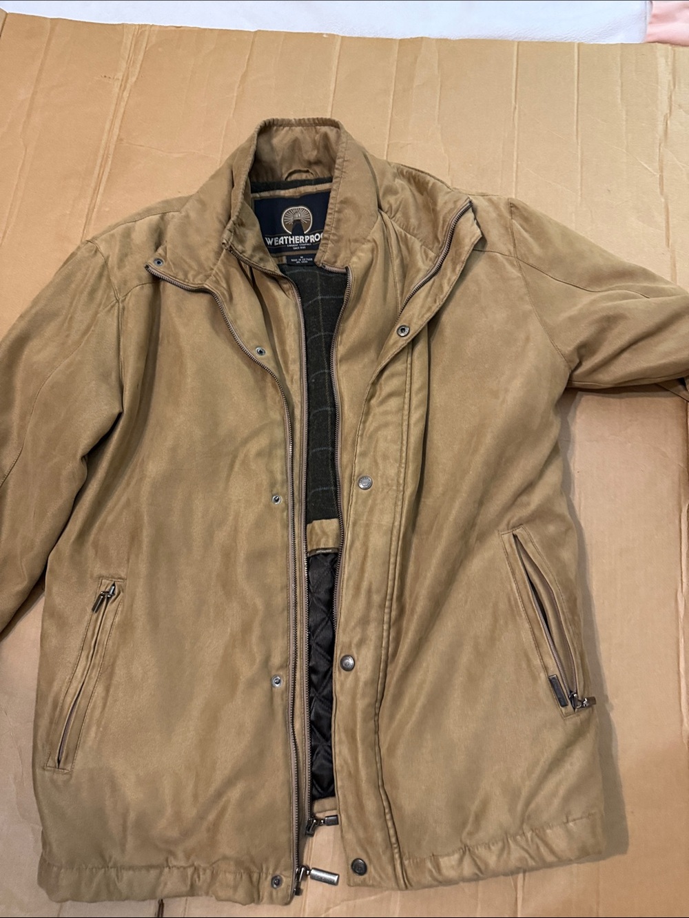 Weatherproof Tan Suede Shirt Jacket with Quilted Interior